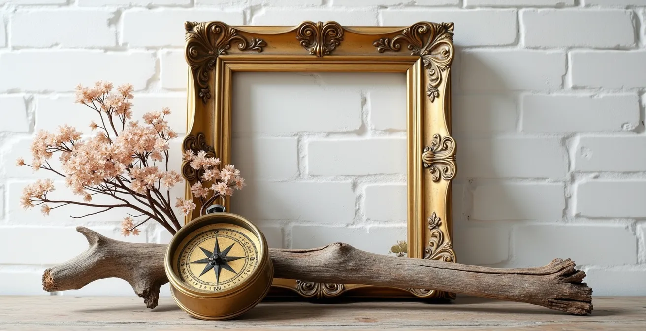 Composition symbolique montrant l'équilibre entre éléments rustiques et raffinés