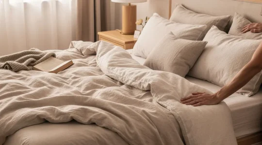 Chambre parentale élégante avec literie de qualité comme point focal décoratif